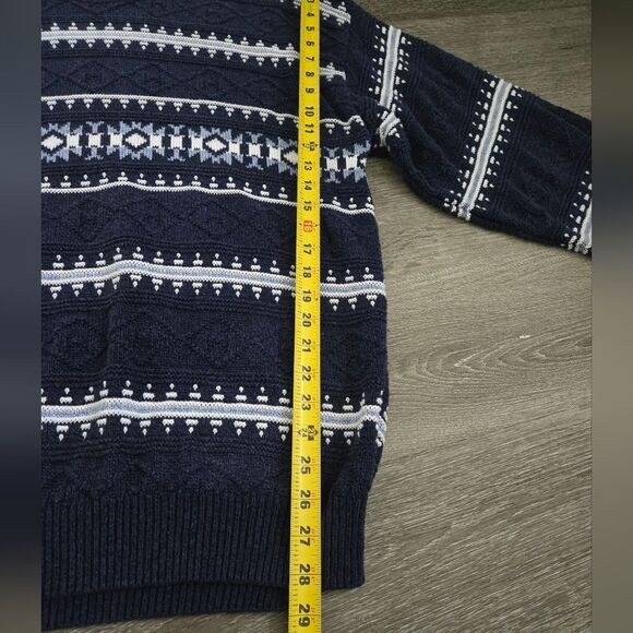 Vintage 90s Jantzen Mens Blue Textured Aztec Grandpa Sweater - Picture 10 of 11